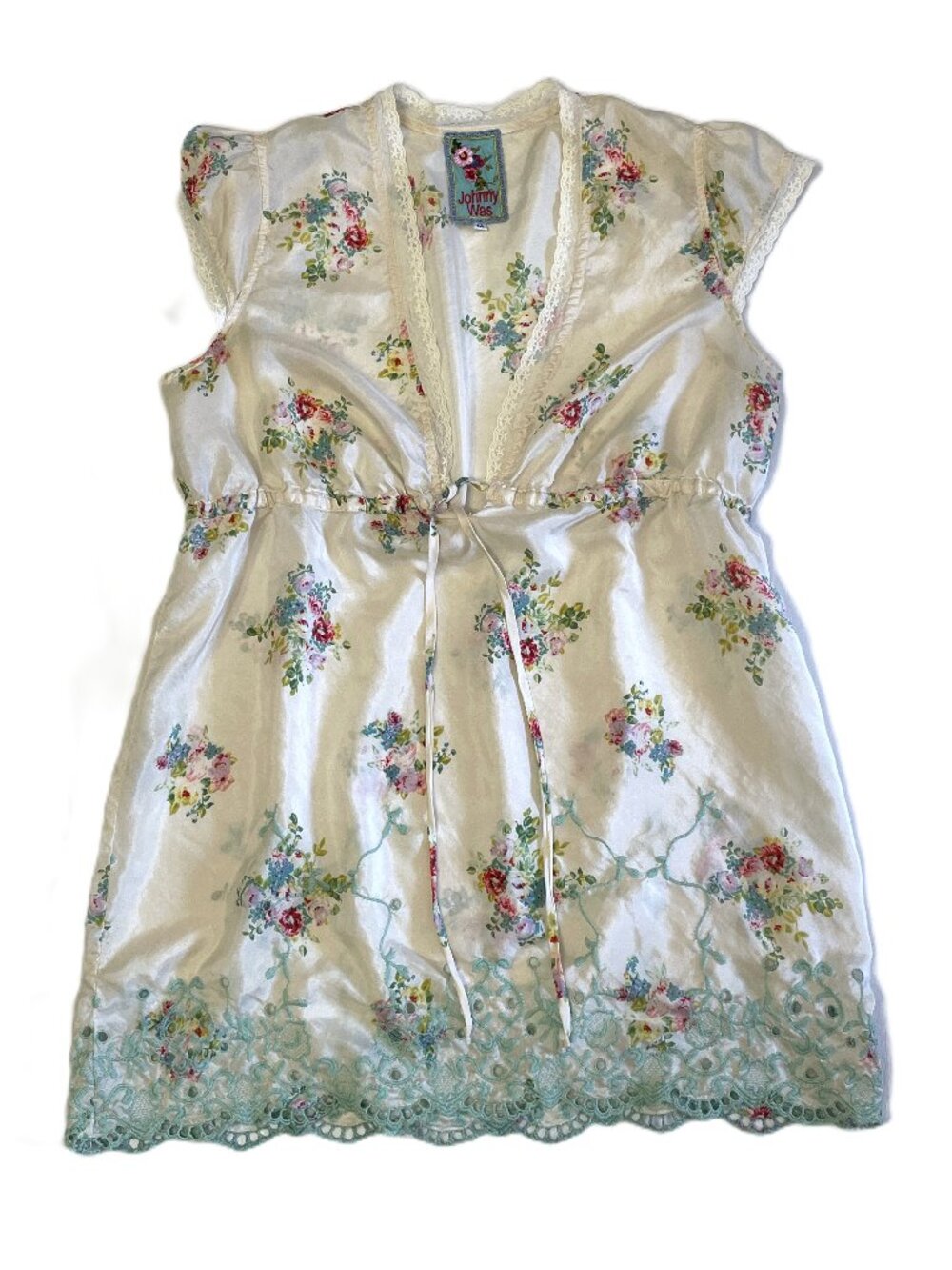 Johnny Was Tunic Top Blouse Med Silk Embroidered Lace Floral Cottagecore Boho - Picture 10 of 16